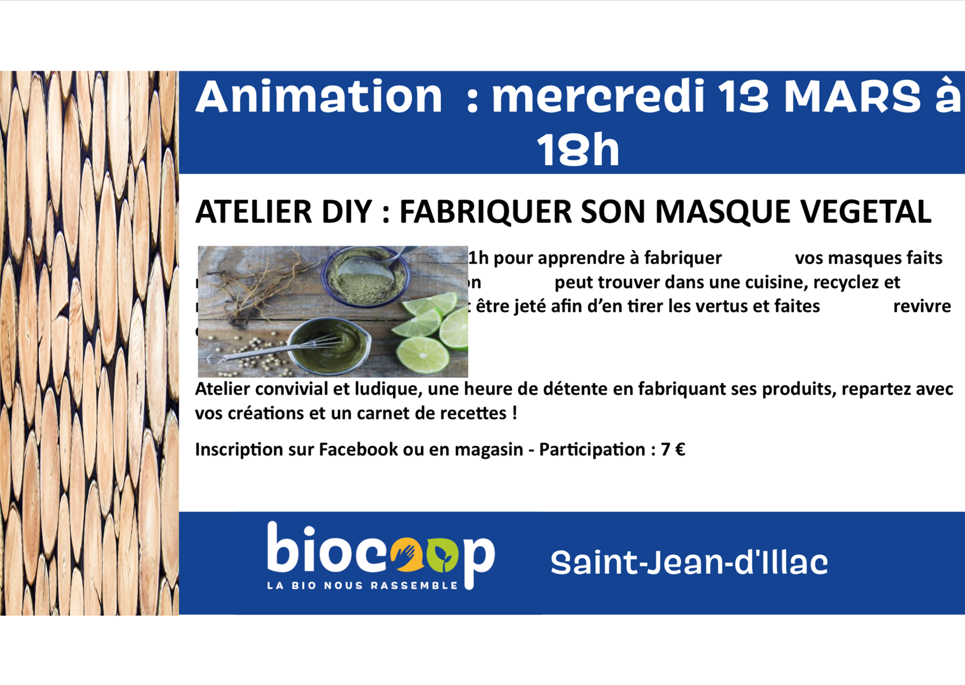 Atelier DIY "Fabriquer son masque végétal" / Participation 7€ Atelier DIY "Fabriquer son masque végétal" / Participation 7€