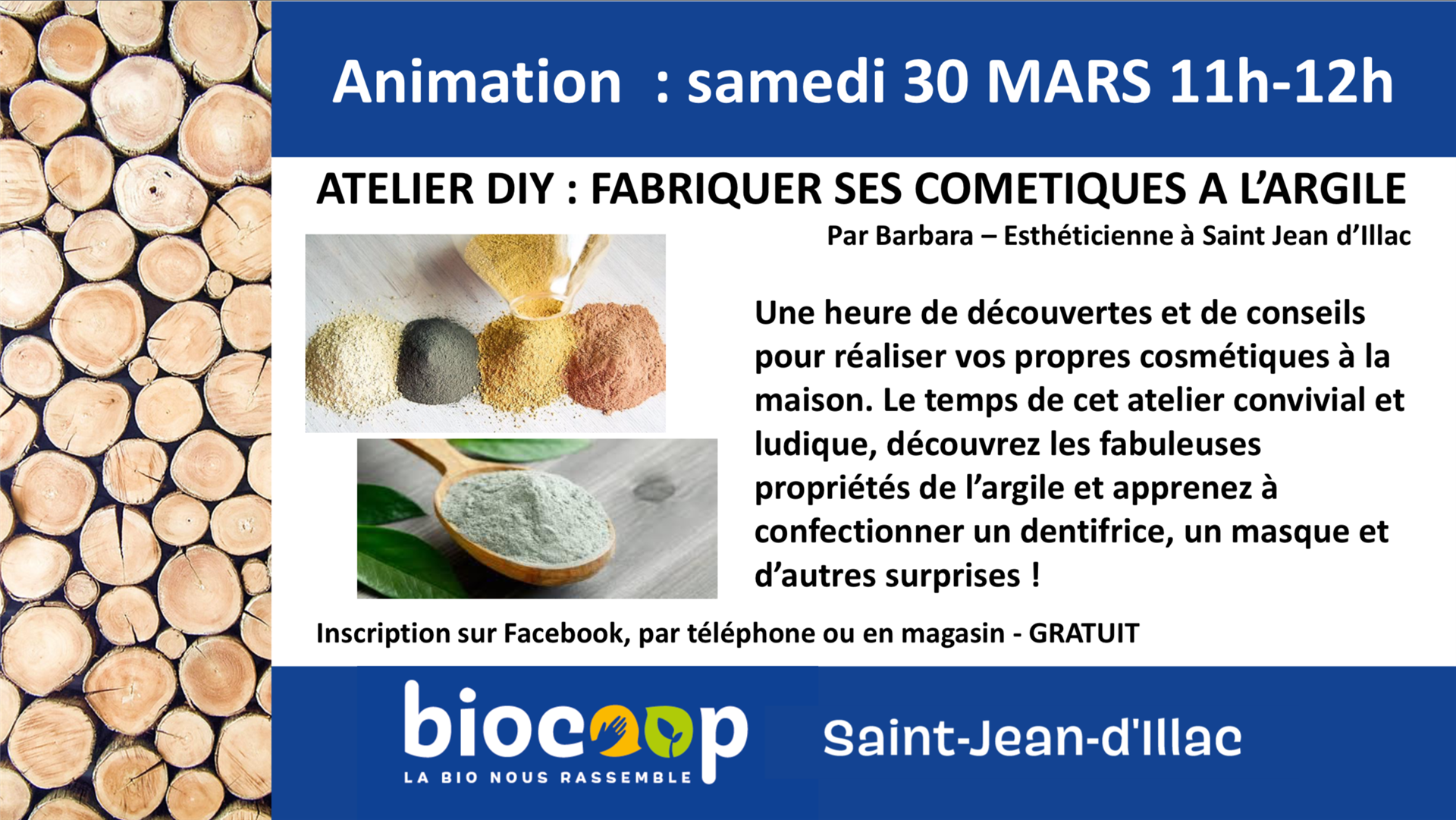 Atelier DIY "Fabriquer ses cosmétiques à l'argile" Atelier DIY "Fabriquer ses cosmétiques à l'argile"