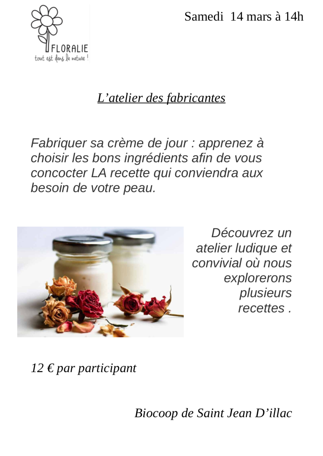 Atelier DIY "Fabriquer sa crème de soin" Atelier DIY "Fabriquer sa crème de soin"