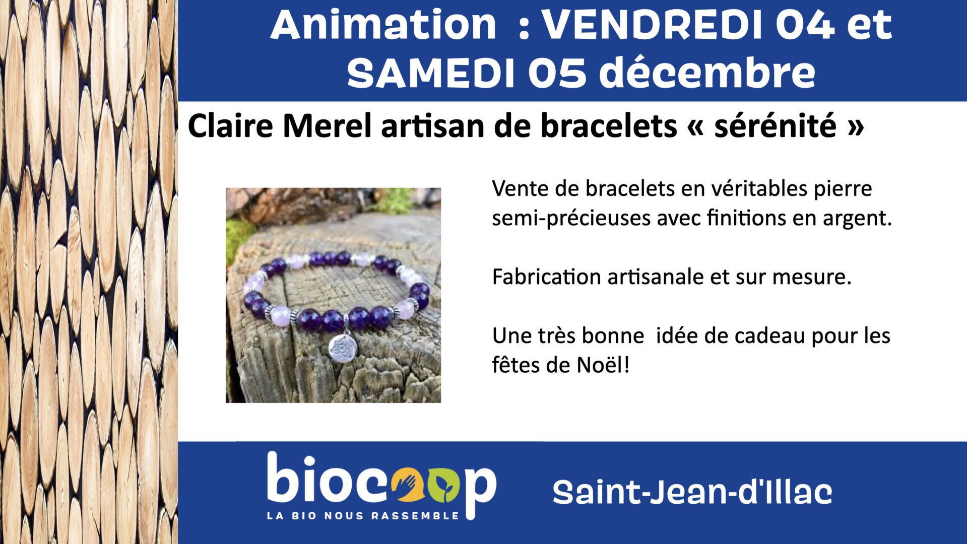 Vente des "bracelets sérénité" de Claire Merel Vente des "bracelets sérénité" de Claire Merel